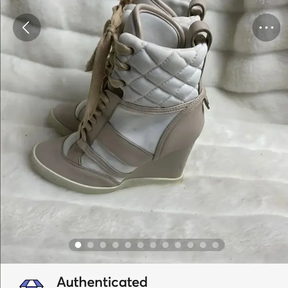 Chloe high top wedge sneakers in white suede and tan leather trim size E…